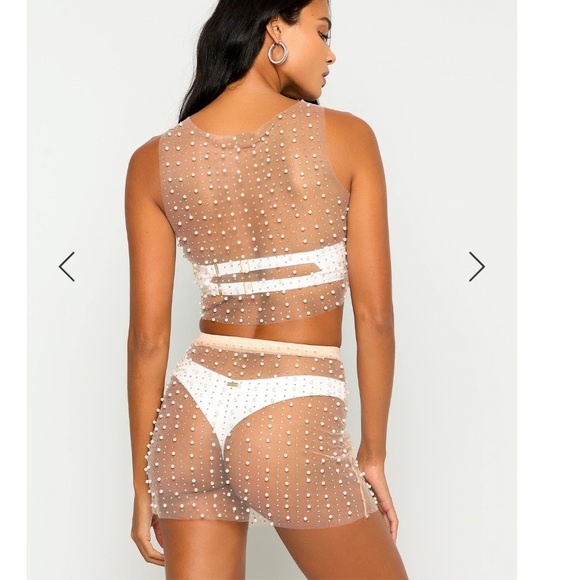 Beach Bunny Glitzy Girl Pearl Mesh Top & Skirt Set - Picture 4 of 10